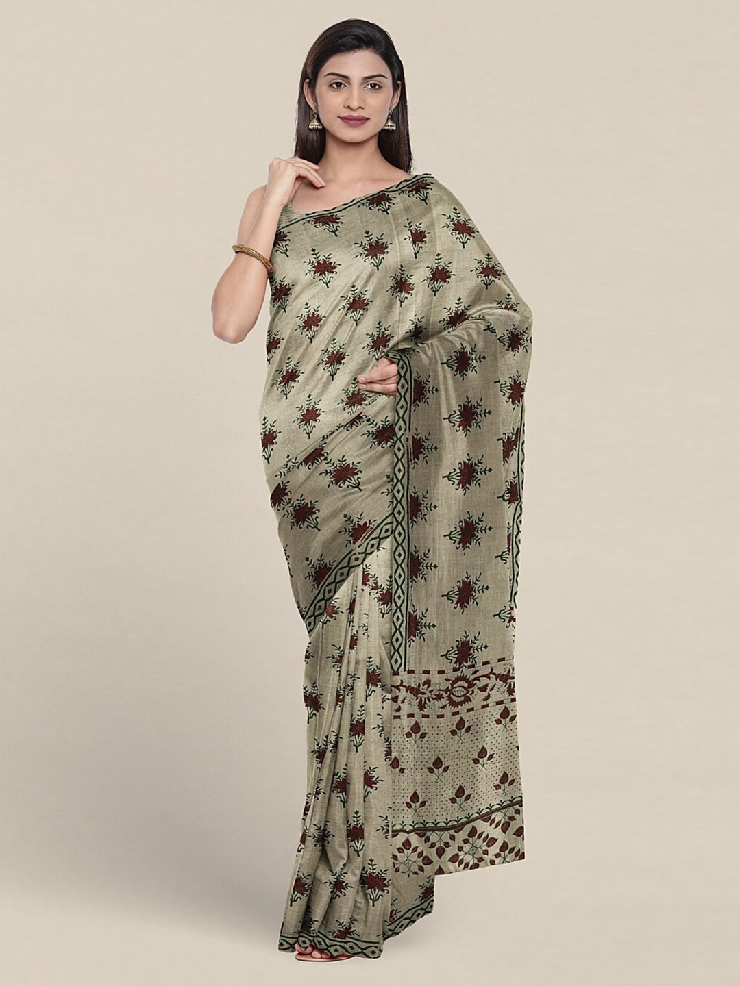 

Pothys Floral Printed Pure Cotton Saree, Green