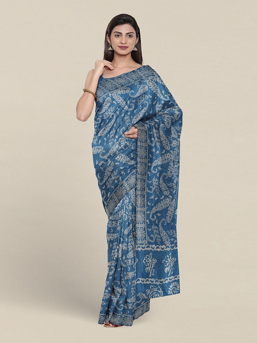 

Pothys Paisley Motifs Printed Pure Cotton Saree, Blue