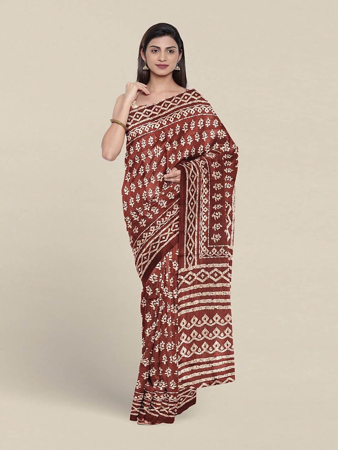 

Pothys Ethnic Motifs Printed Saree, Rust