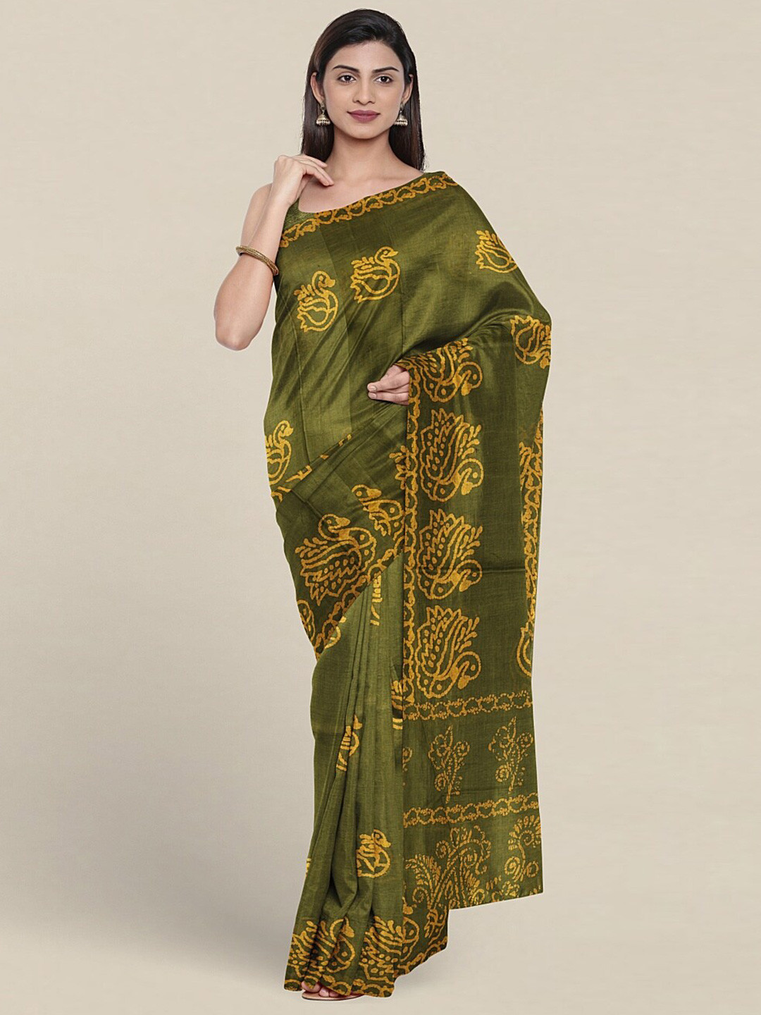 

Pothys Ethnic Motifs Printed Pure Cotton Saree, Green