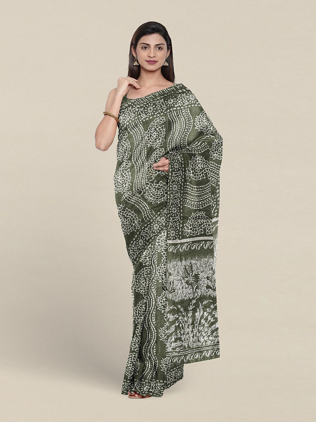 

Pothys Ethnic Motifs Printed Pure Cotton Saree, Green