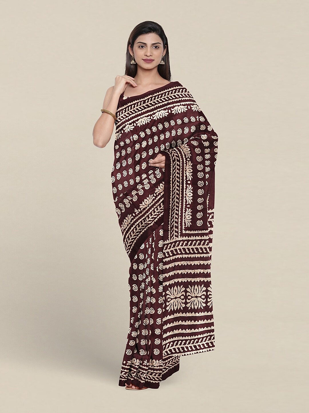 

Pothys Paisley Printed Saree, Coffee brown