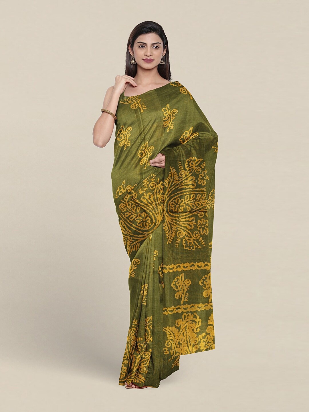 

Pothys Floral Printed Pure Cotton Saree, Green