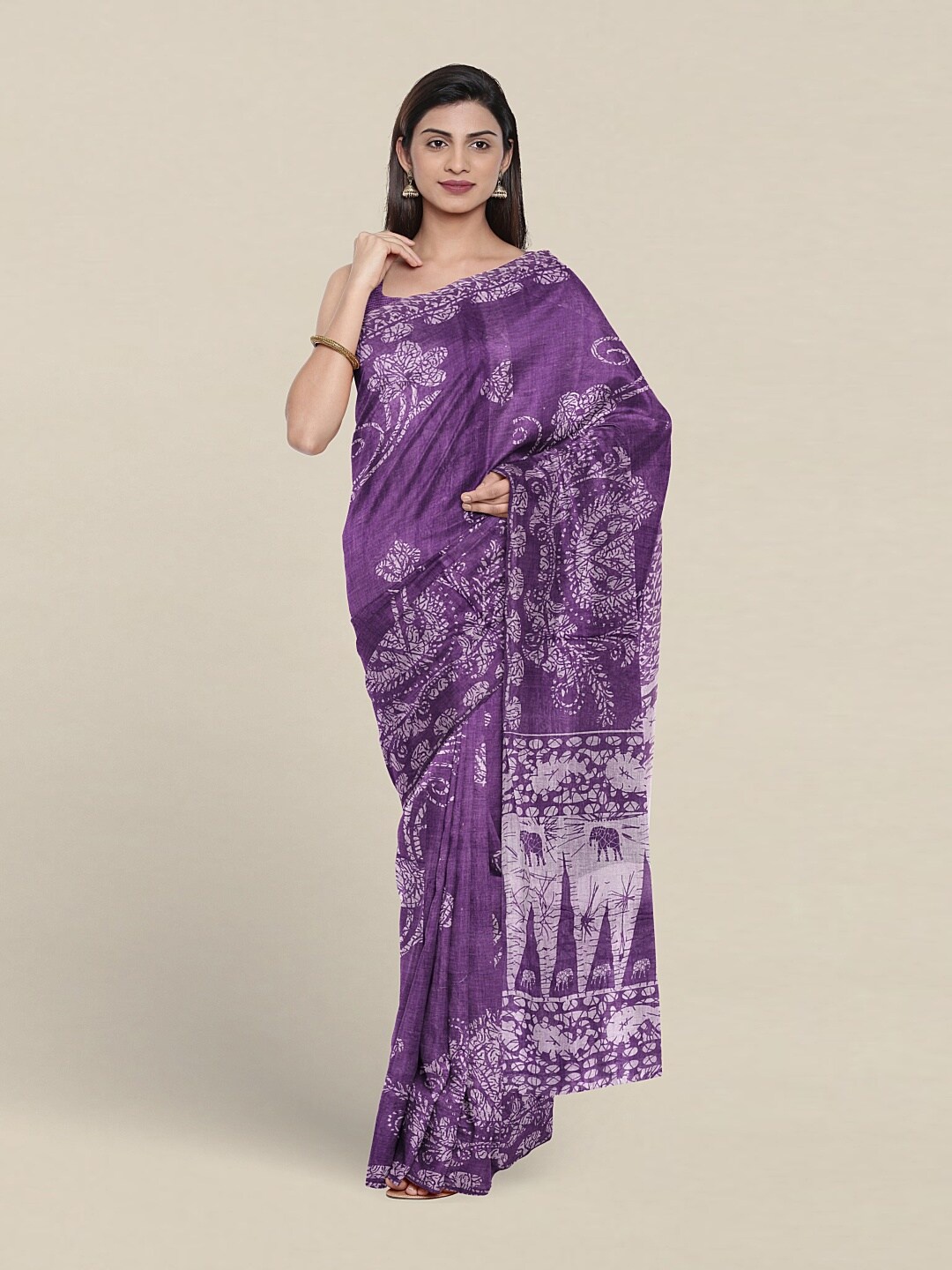 

Pothys Ethnic Motifs Printed Pure Cotton Saree, Purple