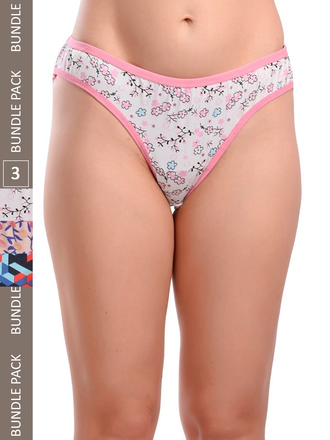 

Fleurt Pack Of 3 Assorted Printed Mid-Rise Cotton Hipster Briefs