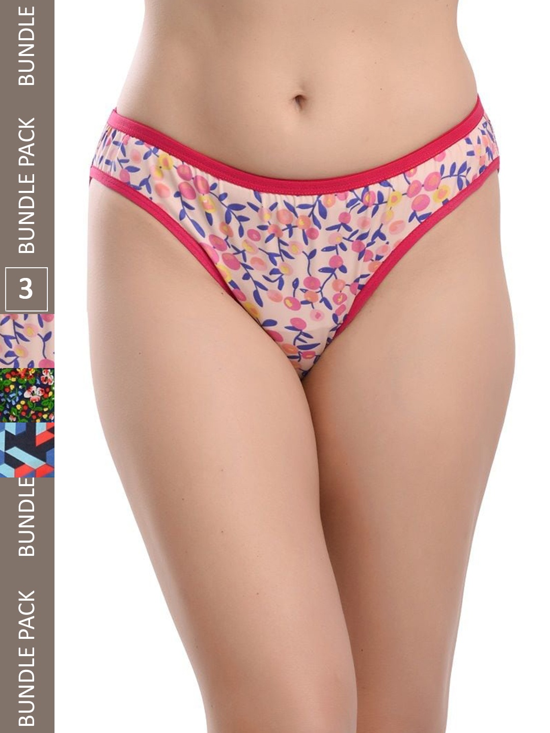 

Fleurt Pack Of 3 Assorted Printed Cotton Hipster Briefs