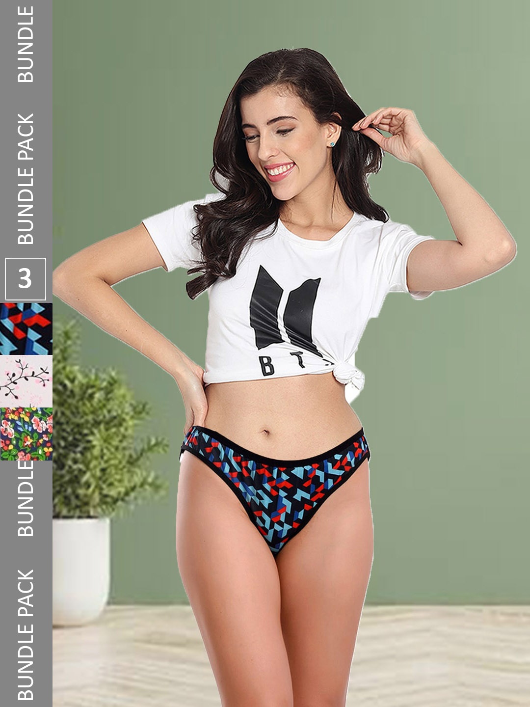 

Fleurt Women Pack Of 3 Assorted Cotton Hipster Briefs