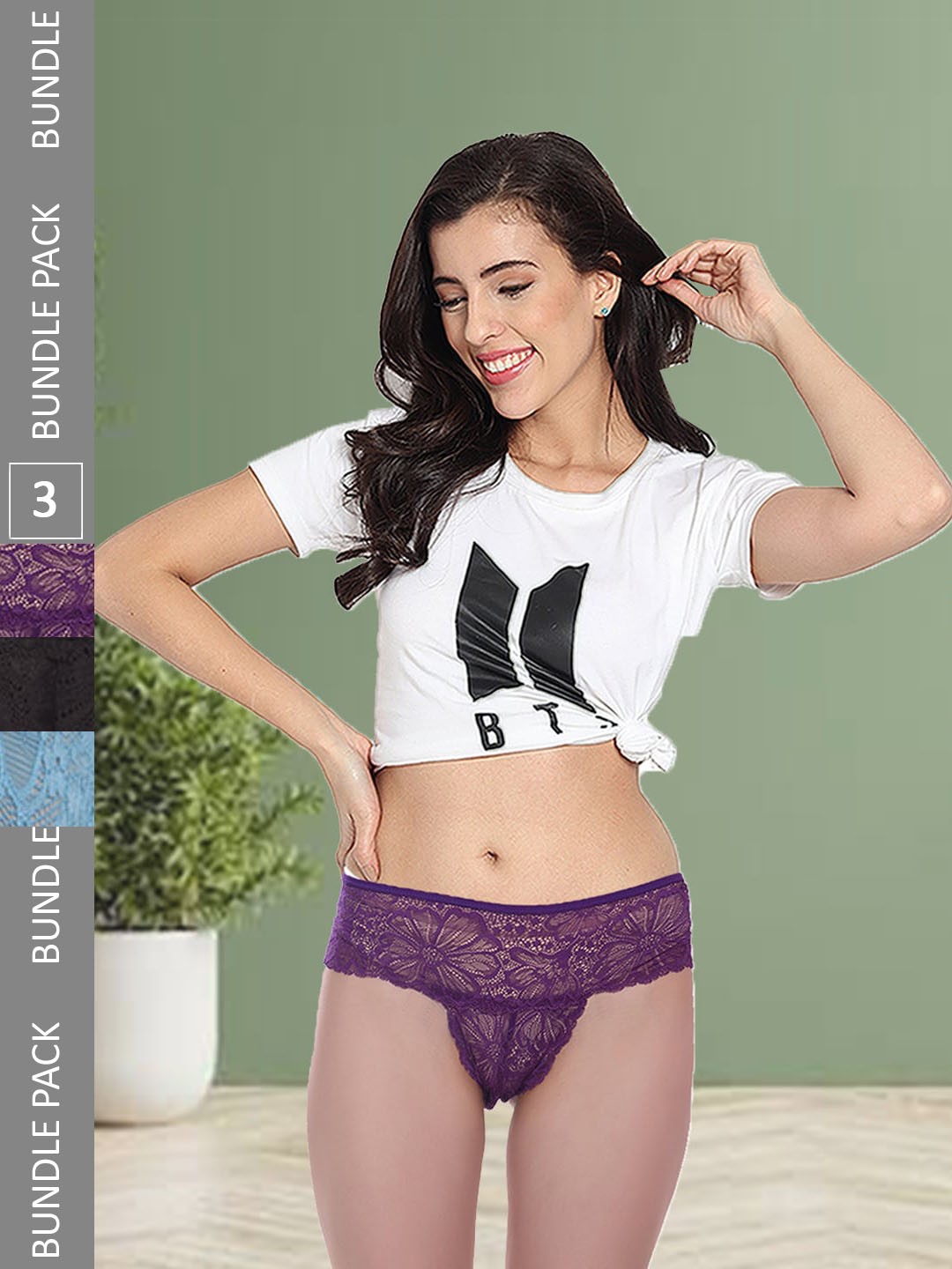 

Fleurt Pack Of 3 Assorted Self Design Briefs