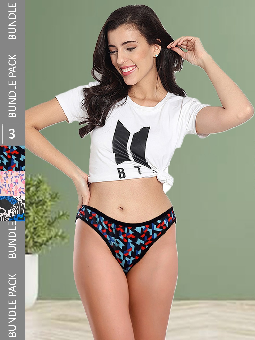 

Fleurt Pack Of 3 Assorted Printed Cotton Hipster Briefs
