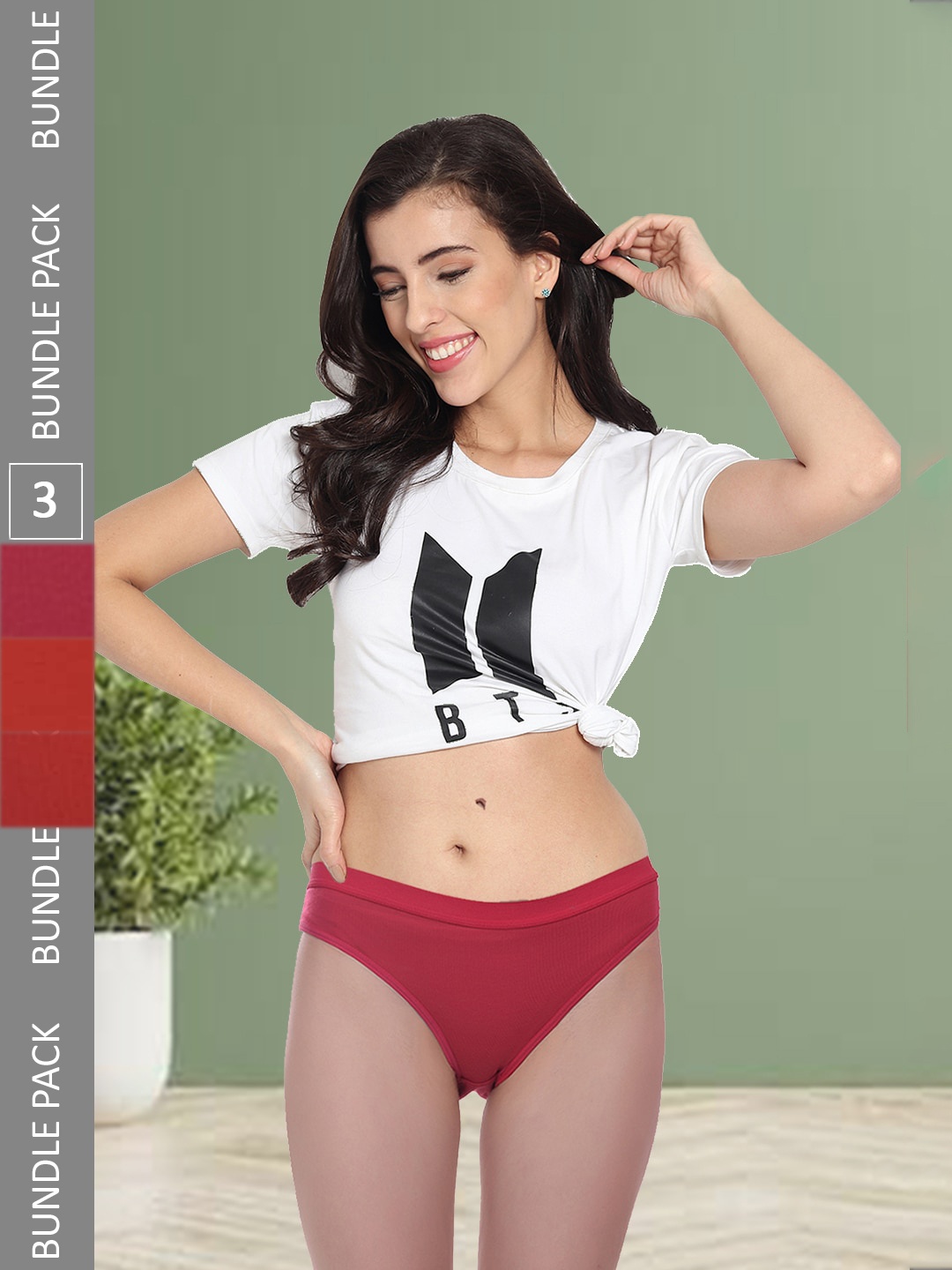 

Fleurt Pack Of 3 Assorted Mid-Rise Hipster Briefs