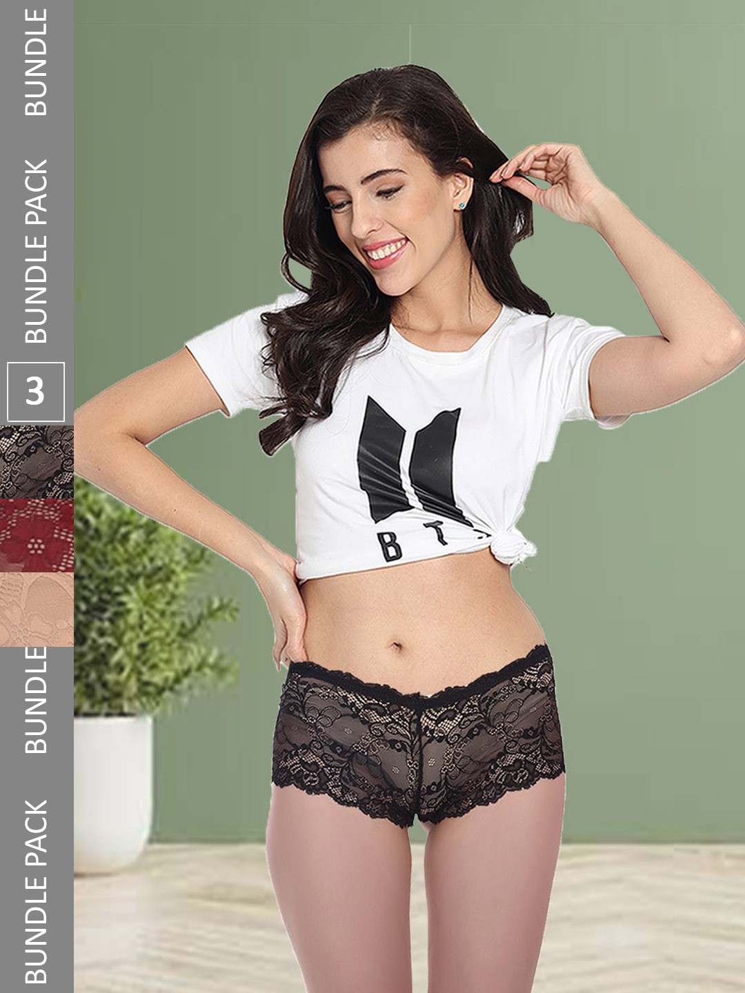 

Fleurt Pack Of 3 Assorted Lace Boy Shorts