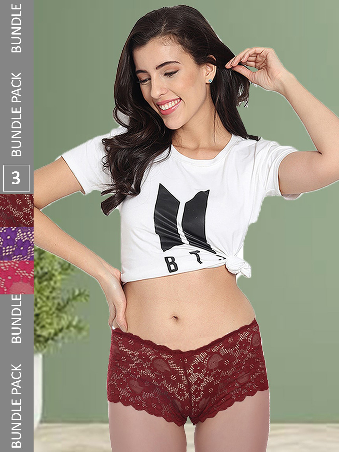 

Fleurt Women Pack Of 3 Assorted Self Design Boy Shorts