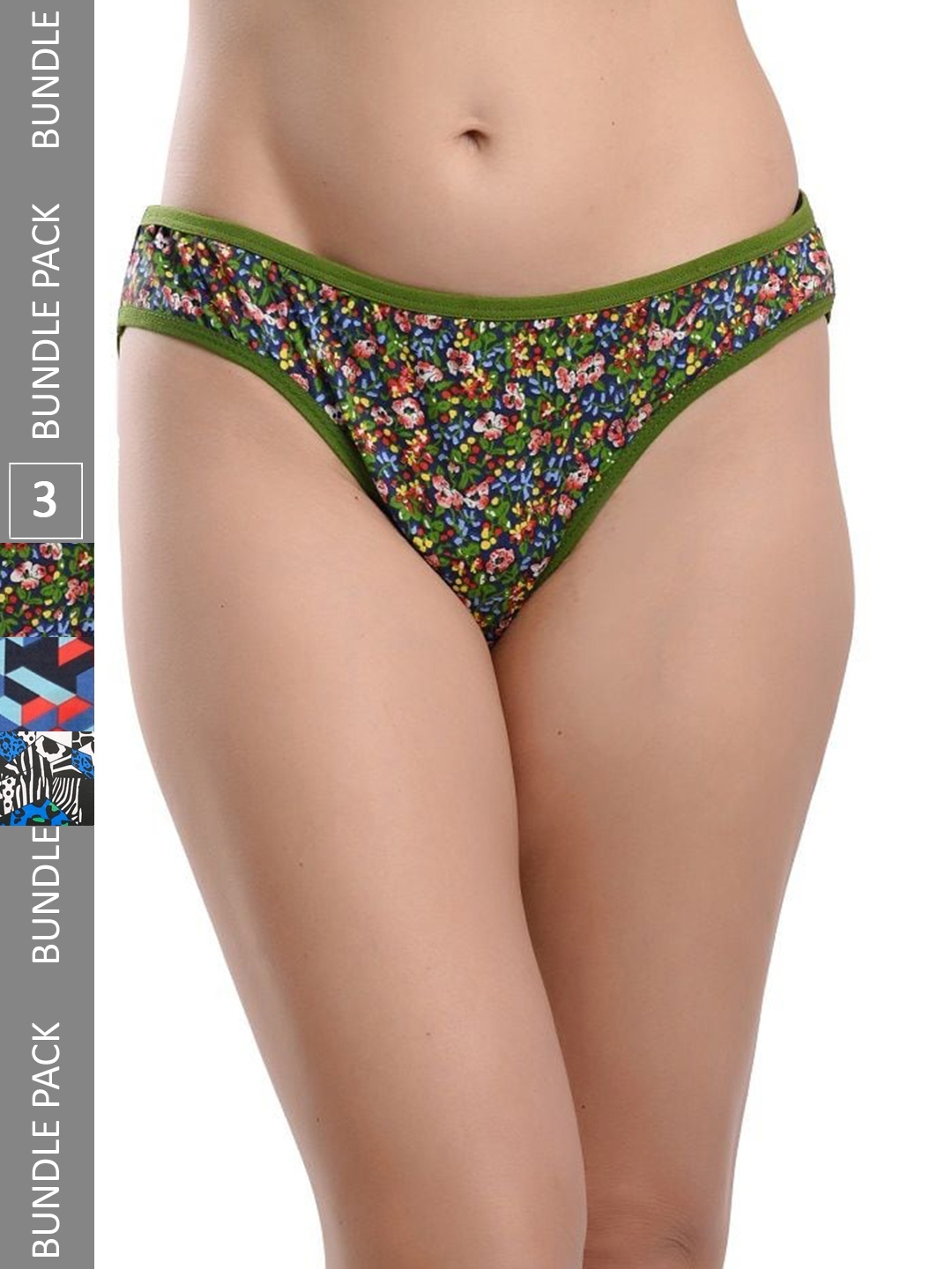

Fleurt Pack Of 3 Assorted Floral Printed Cotton Hipster Briefs