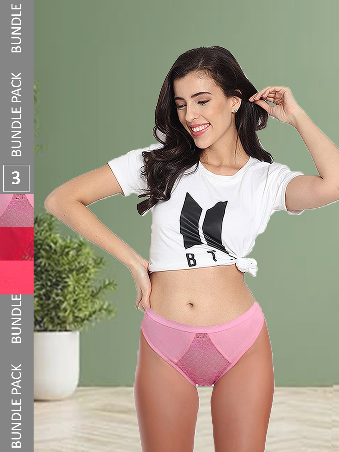 

Fleurt Pack Of 3 Assorted Lace Hipster Briefs