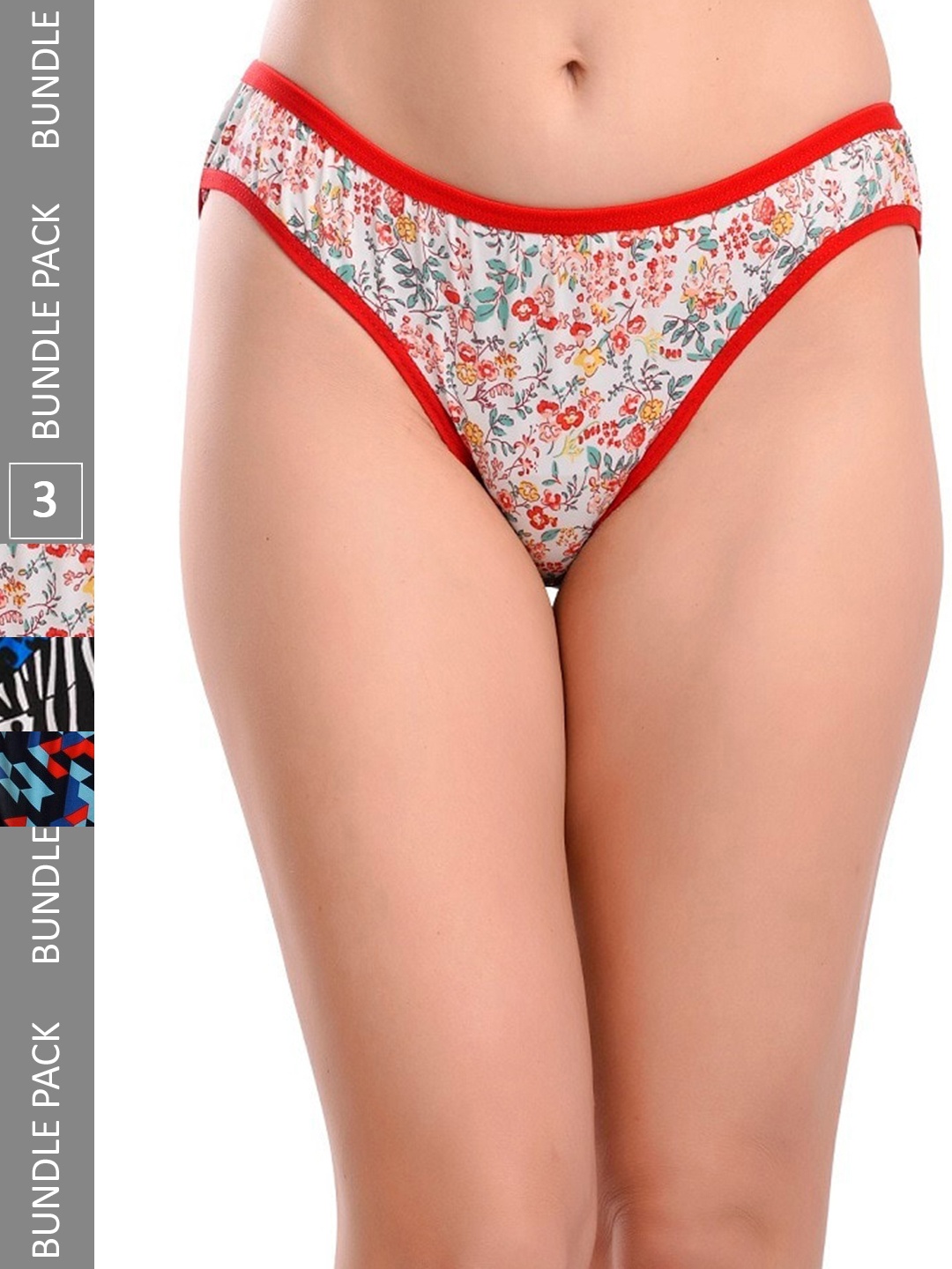 

Fleurt Pack Of 3 Assorted Printed Cotton Hipster Briefs