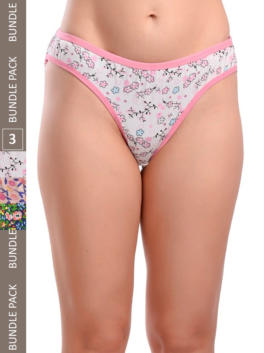 

Fleurt Pack Of 3 Mid-Rise Floral Printed Cotton Hipster Briefs, Assorted