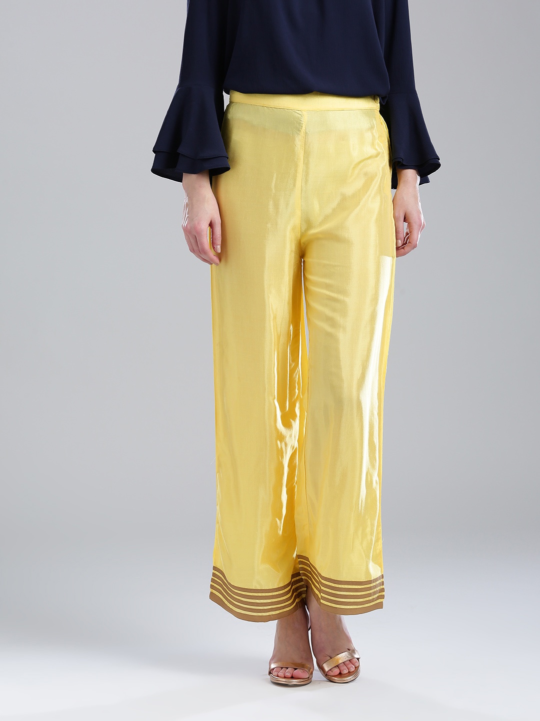 

W Women Yellow Straight Leg Solid Palazzos