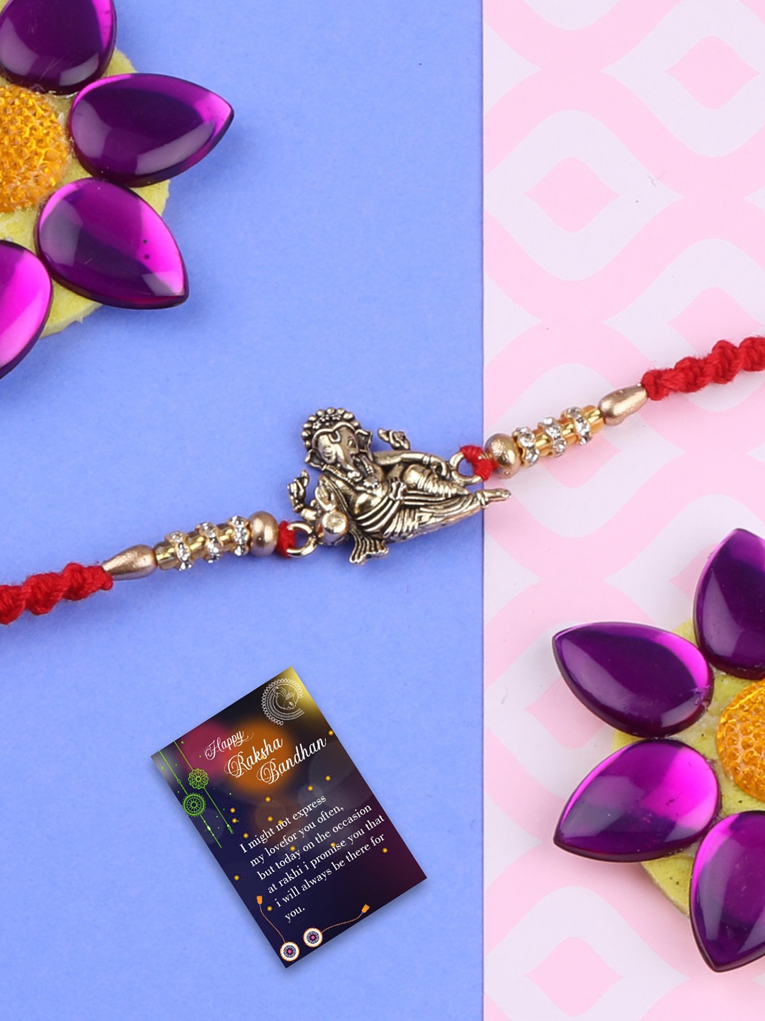 

Silver Shine Unisex Set Of 2 Stone Beaded Rakhis, Gold