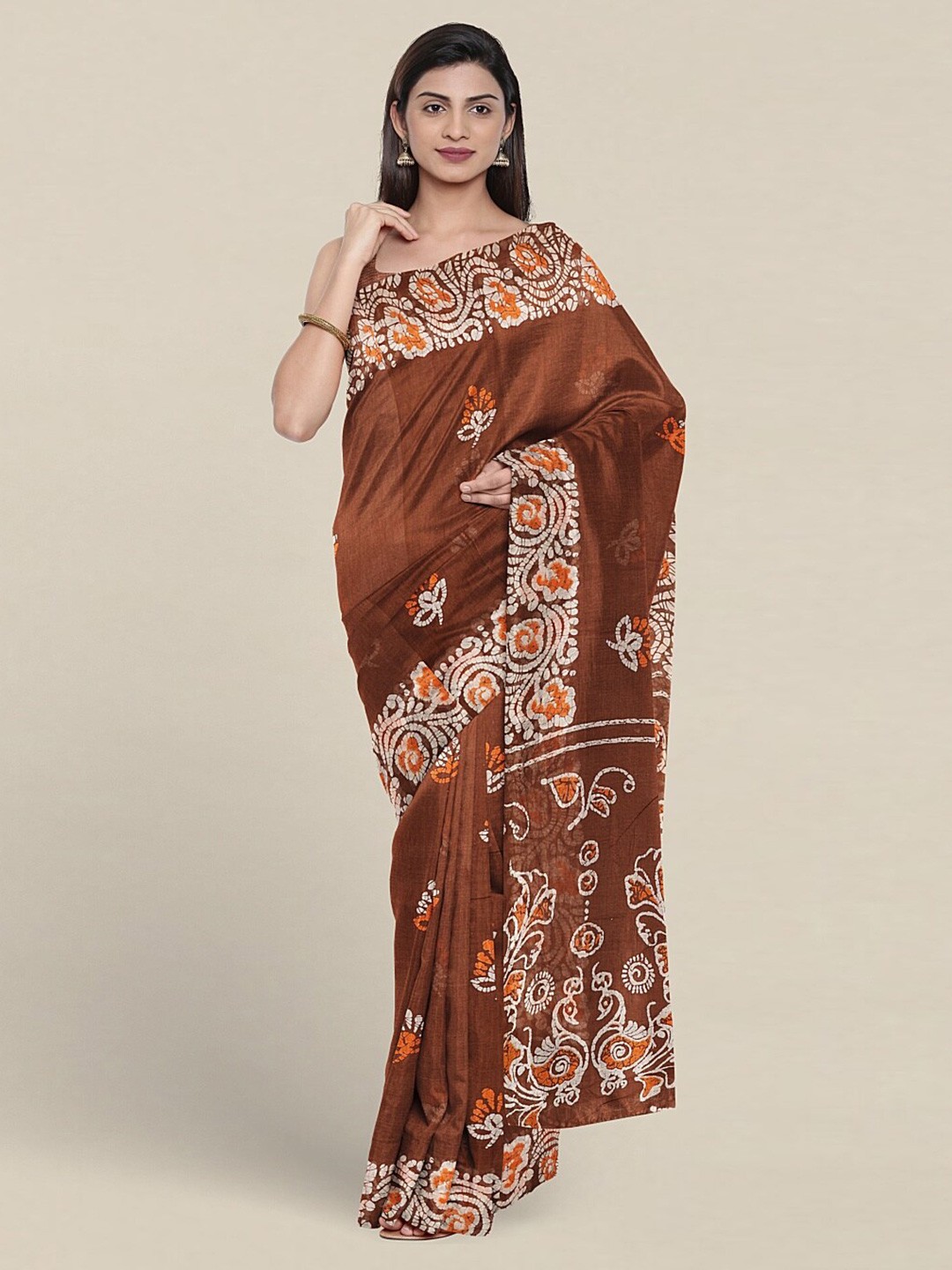 

Pothys Floral Printed Pure Cotton Saree, Brown
