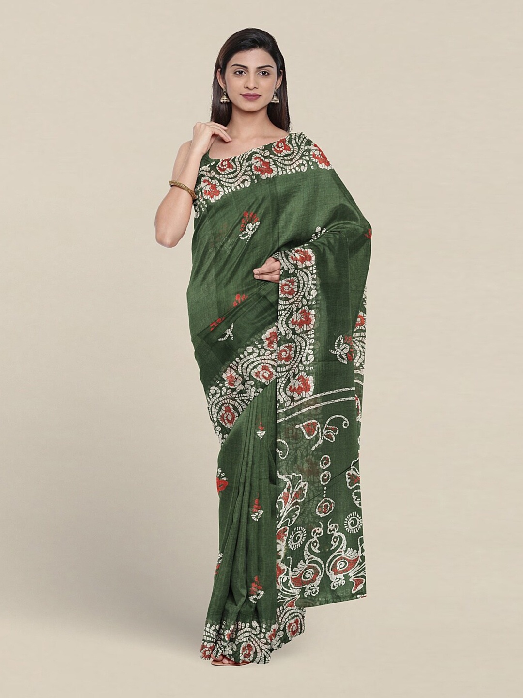 

Pothys Ethnic Motifs Printed Pure Cotton Saree, Green