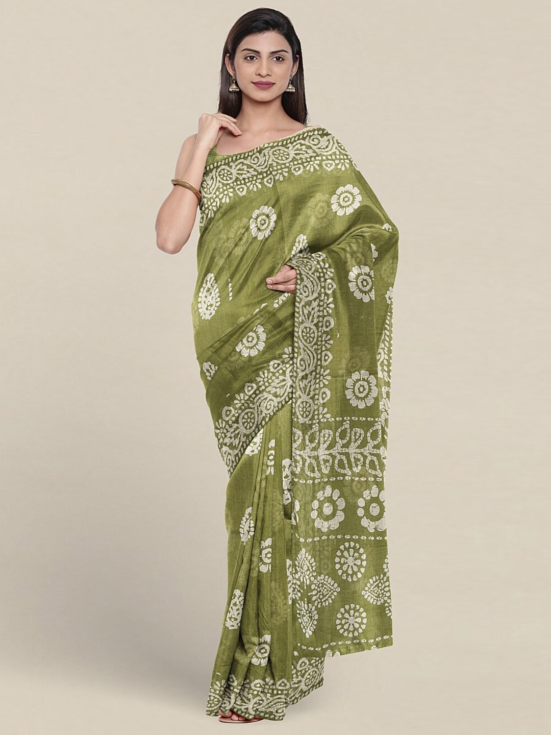 

Pothys Floral Printed Pure Cotton Saree, Green