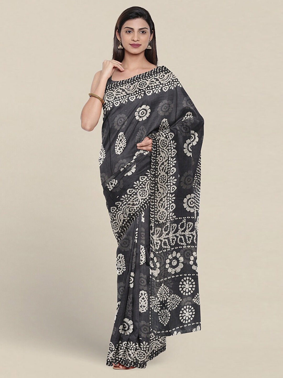 

Pothys Batik Printed Pure Cotton Saree, Grey