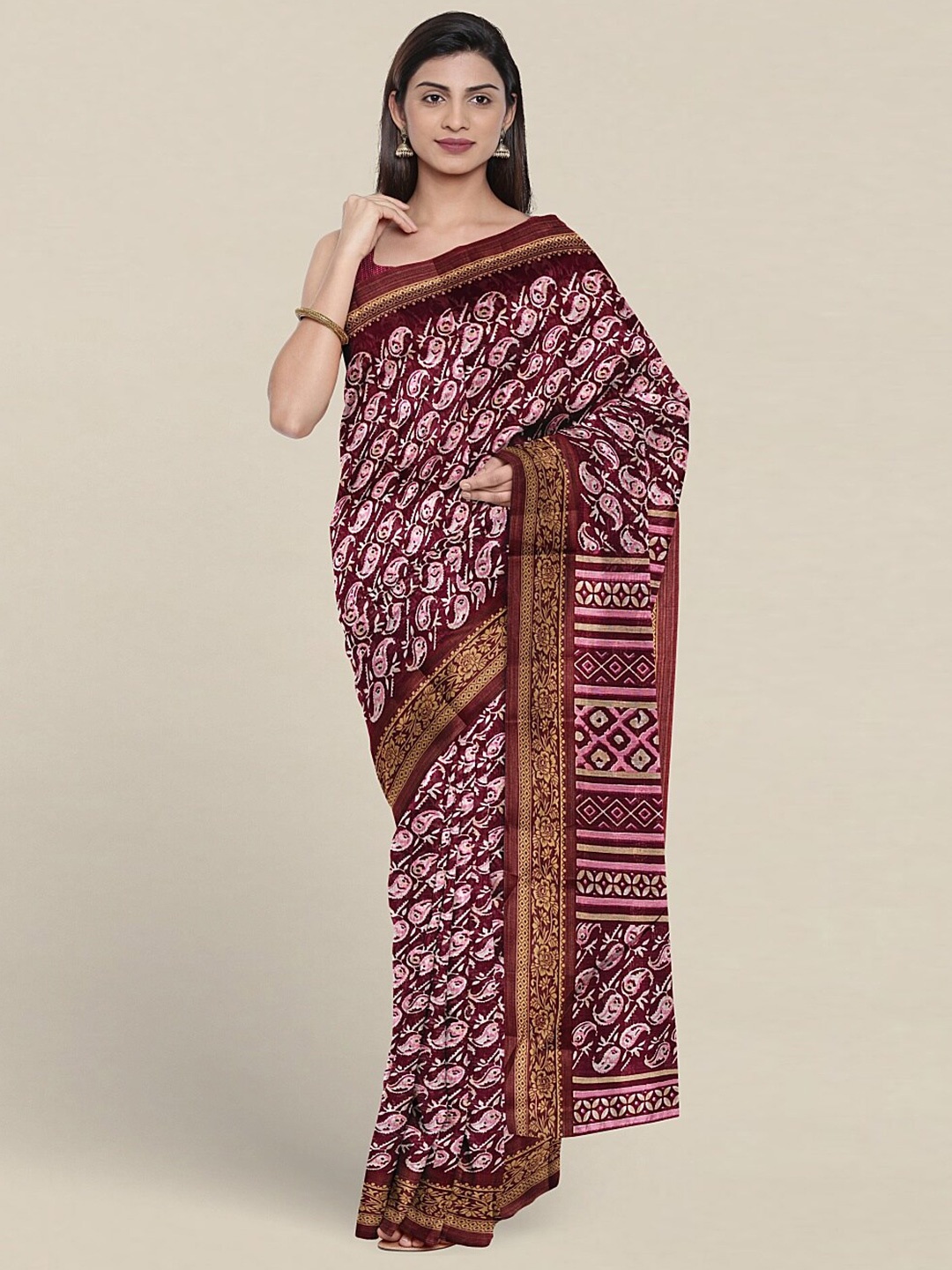 

Pothys Paisley Printed Zari Saree, Purple