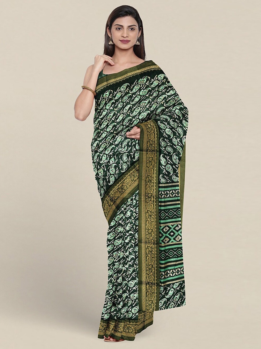 

Pothys Paisley Printed Zari Saree, Green