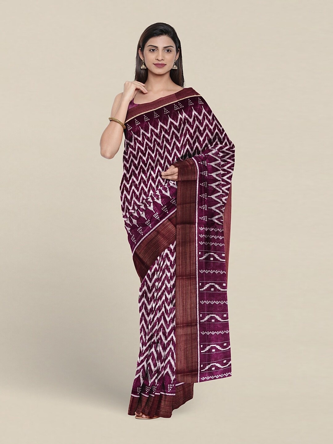 

Pothys Geometric Printed Zari Saree, Violet