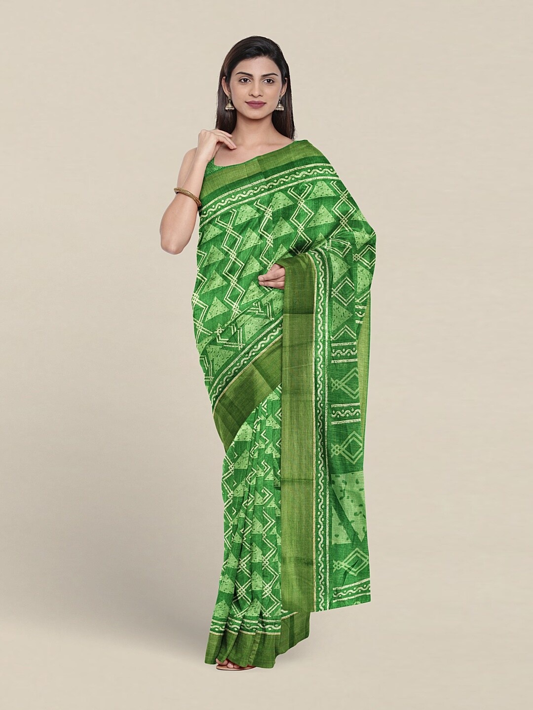 

Pothys Geometric Motif Printed Saree, Green