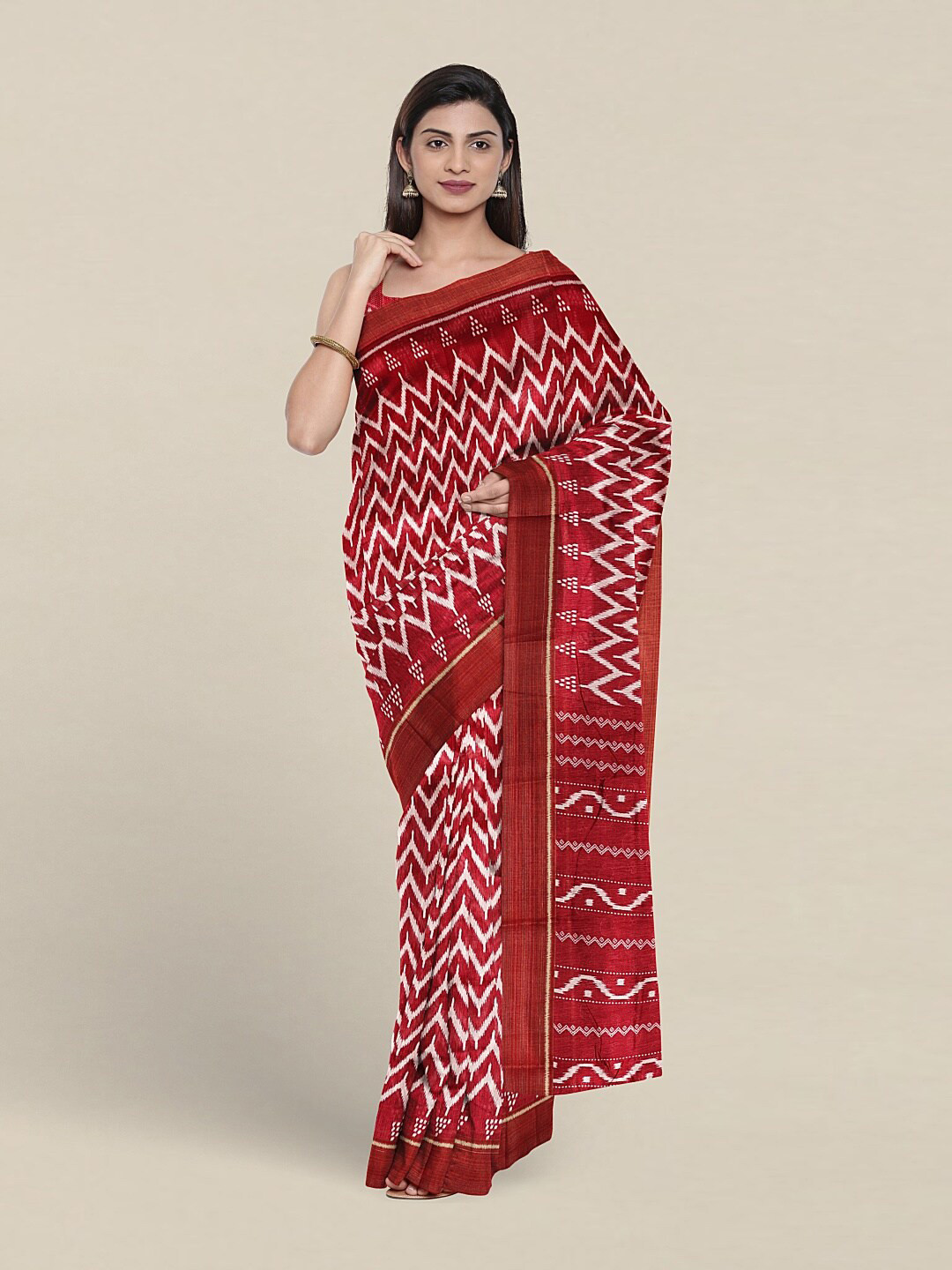 

Pothys Geometric Printed Saree, Red