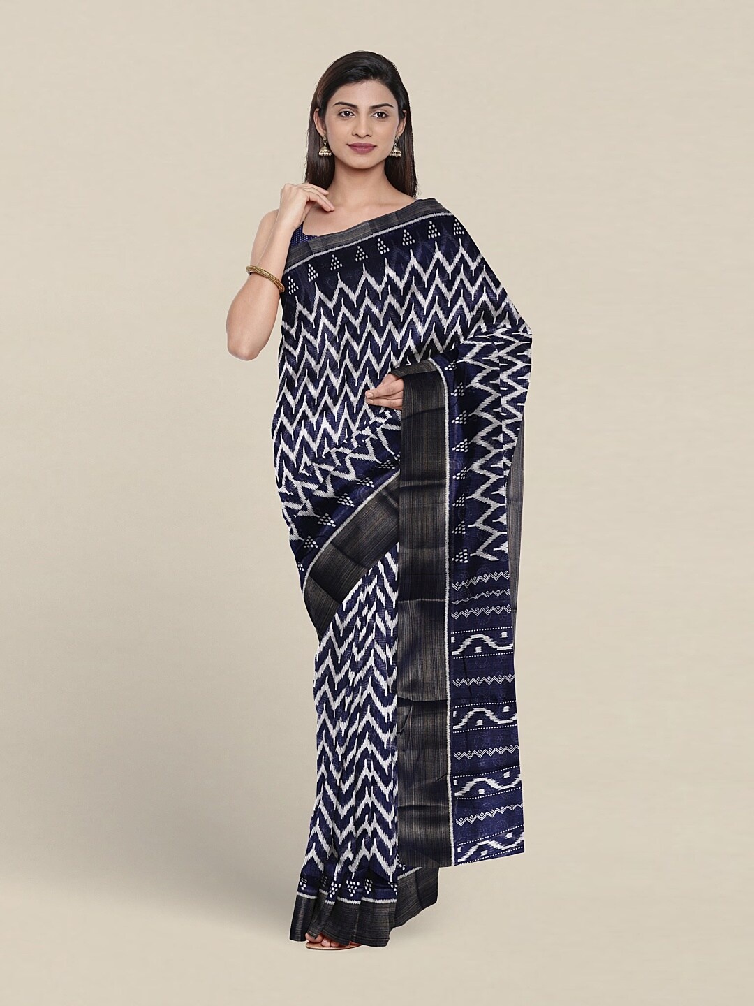 

Pothys Geometric Printed Zari Saree, Blue