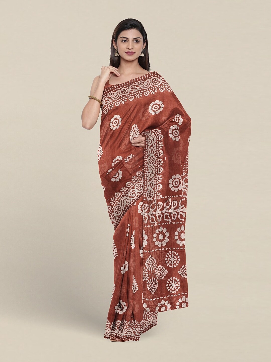 

Pothys Floral Printed Pure Cotton Saree, Rust