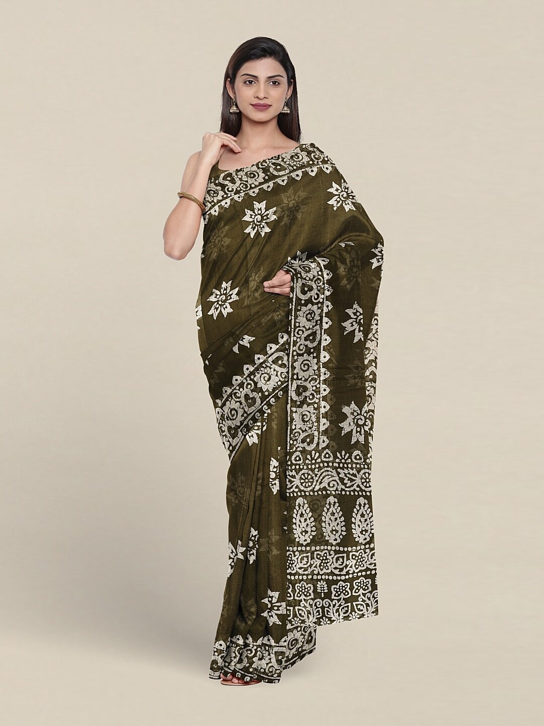 

Pothys Ethnic Motifs Printed Pure Cotton Saree, Green