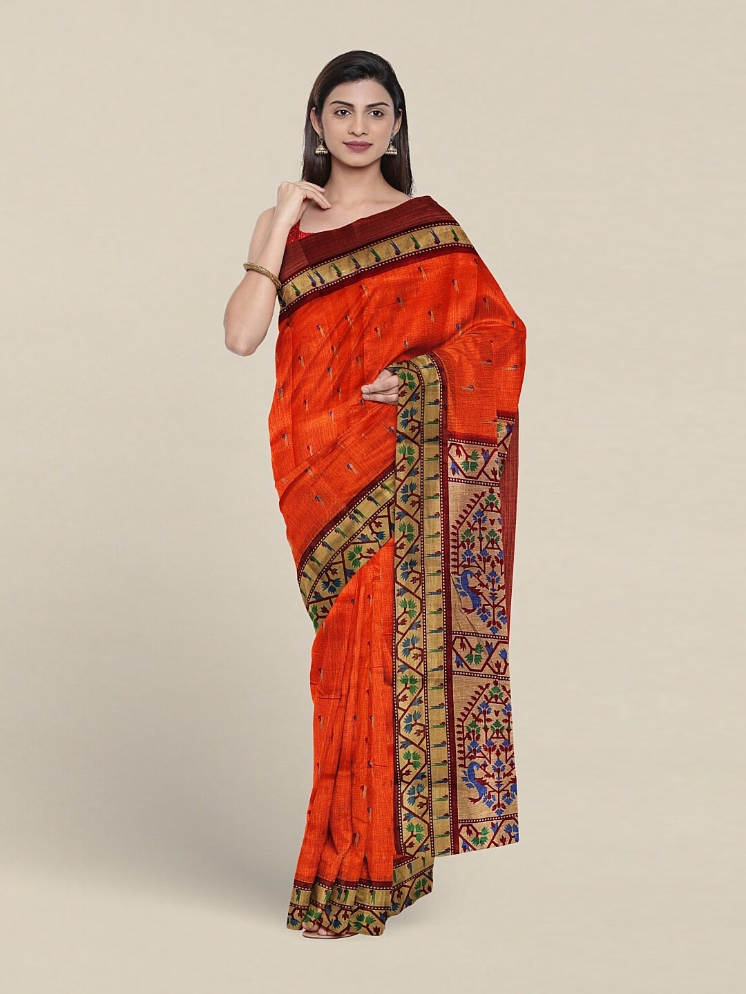 

Pothys Ethnic Motifs Printed Saree, Orange