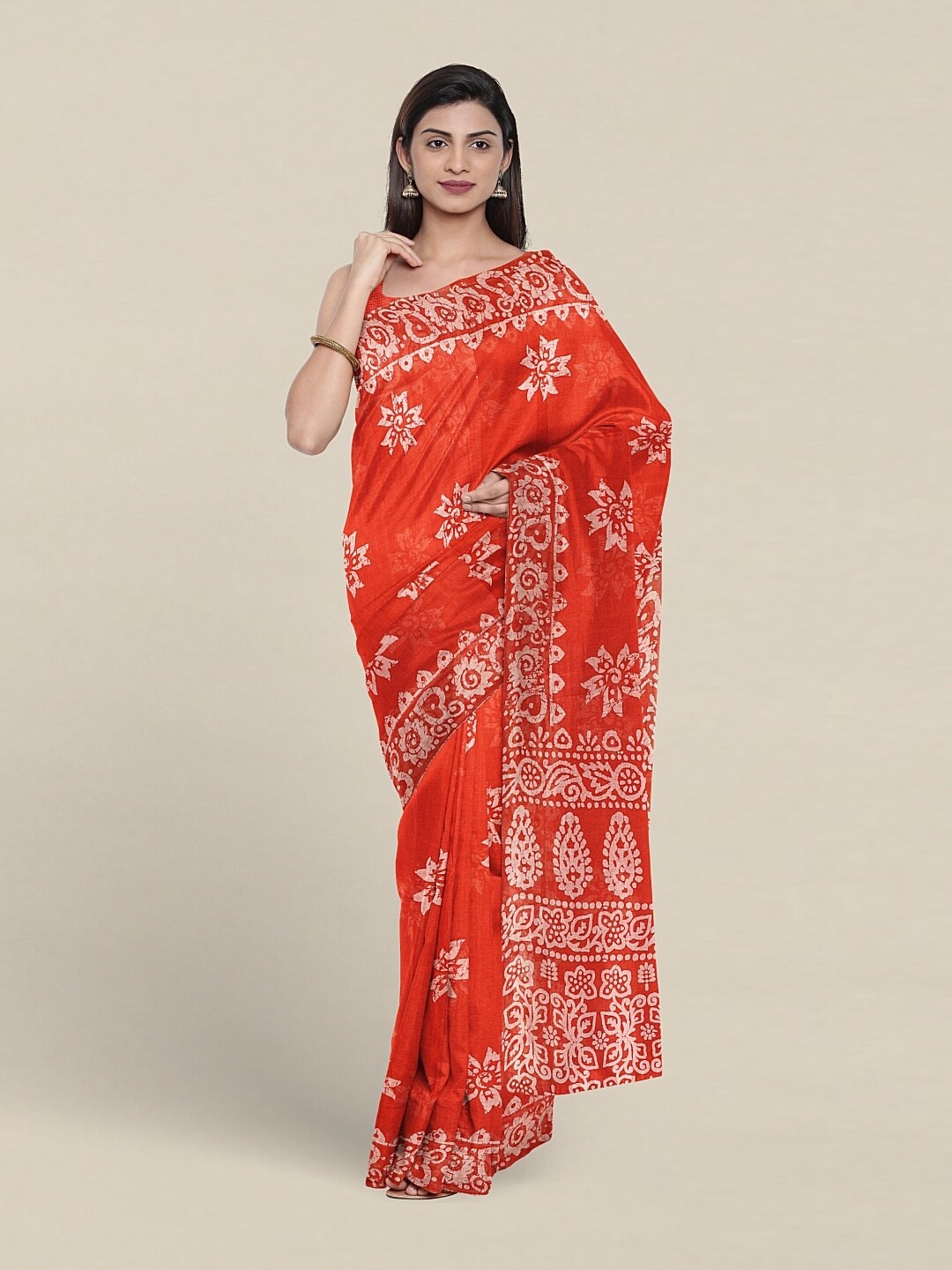 

Pothys Batik Printed Pure Cotton Saree With Blouse Piece, Orange