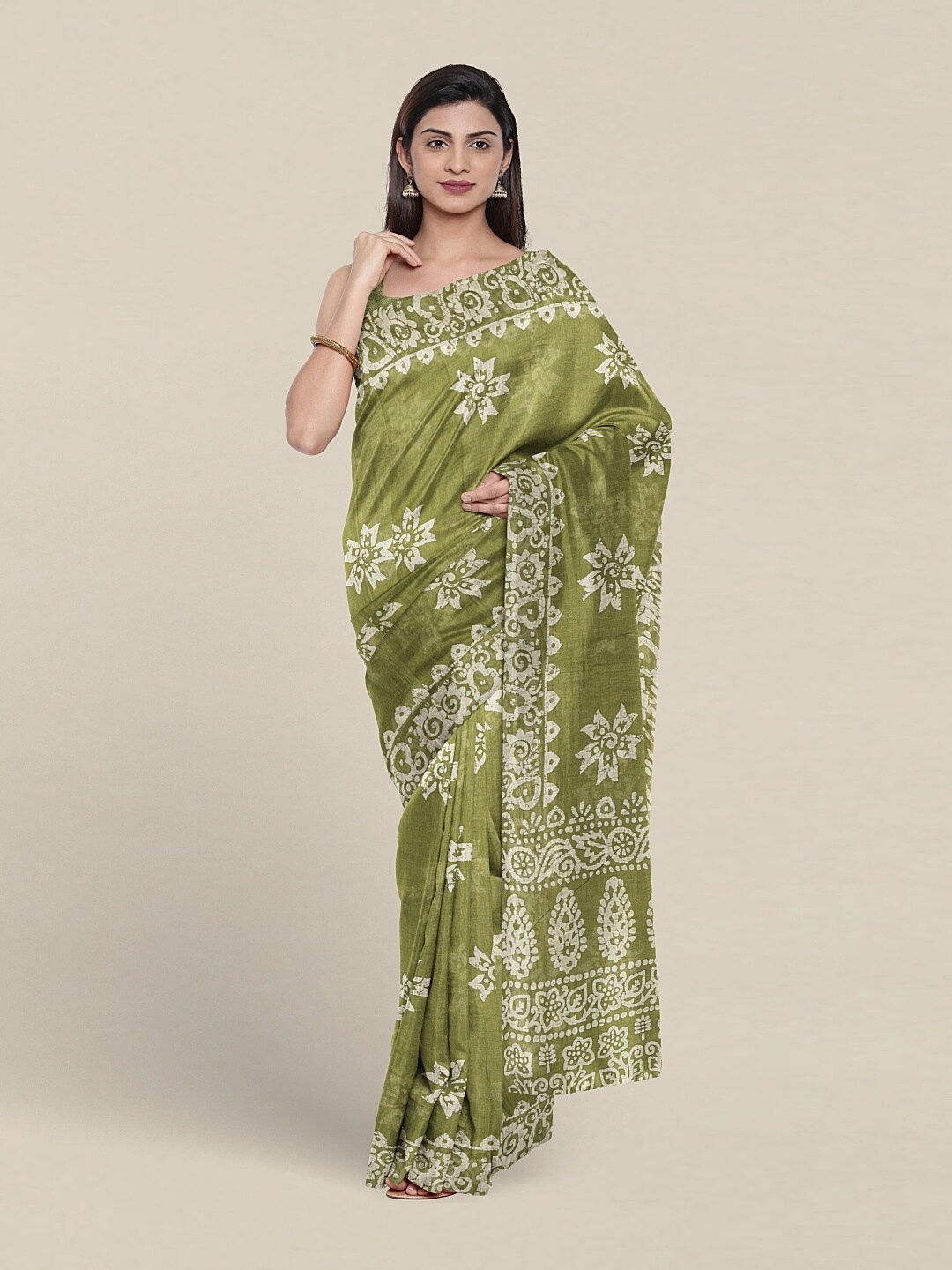 

Pothys Floral Printed Pure Cotton Saree, Green