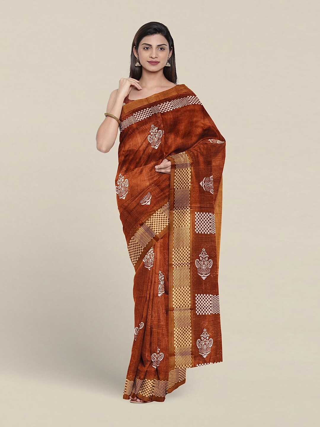 

Pothys Ethnic Motifs Printed Saree, Brown