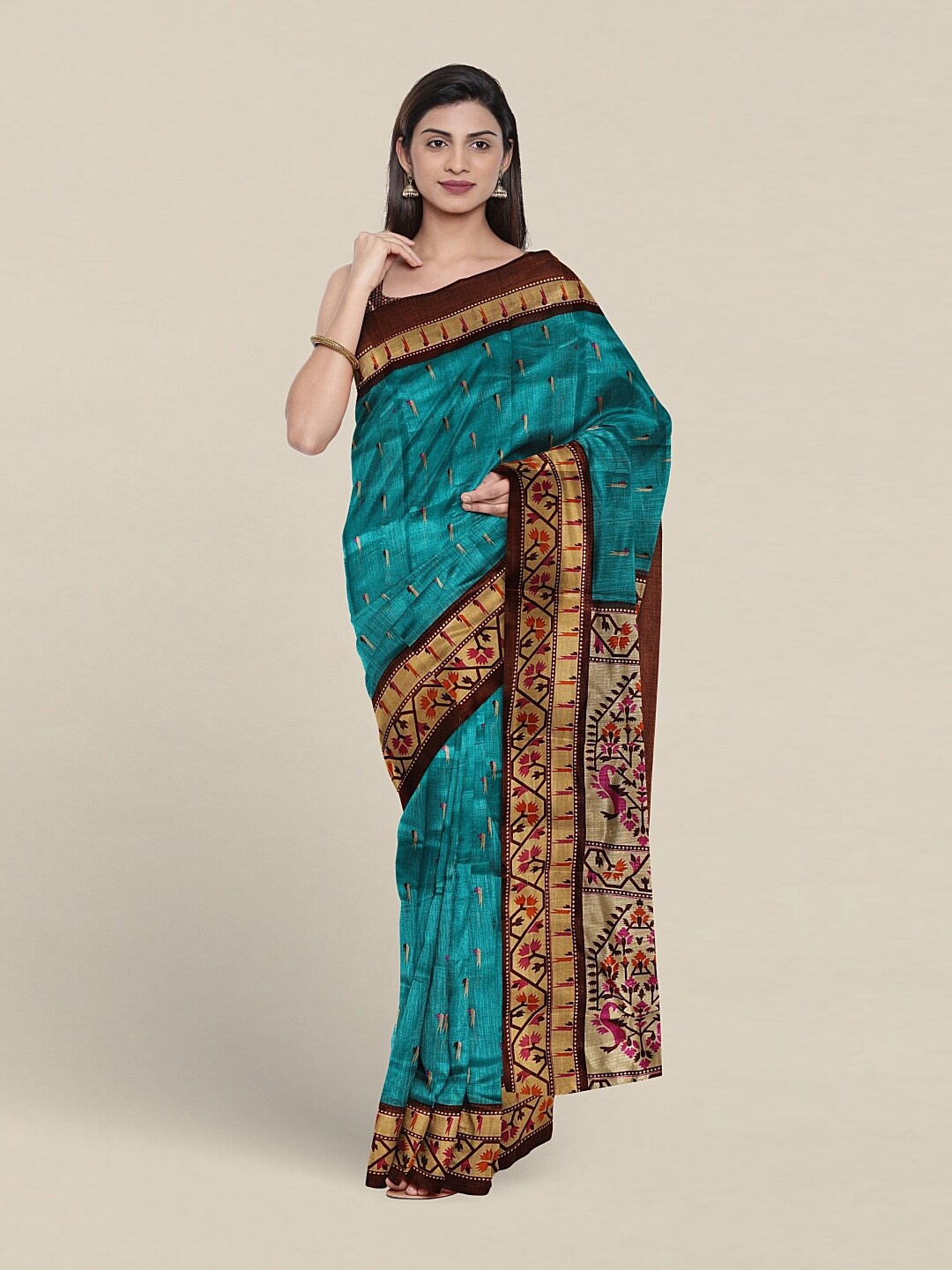 

Pothys Floral Printed Zari Saree, Green