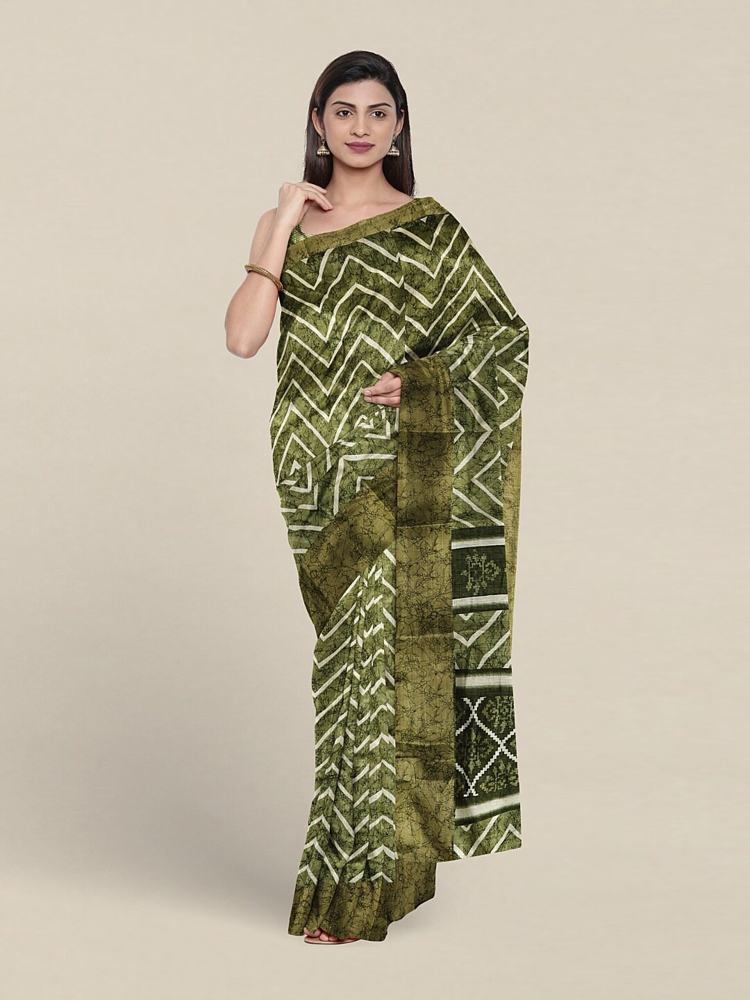 

Pothys Geometric Printed Saree, Green