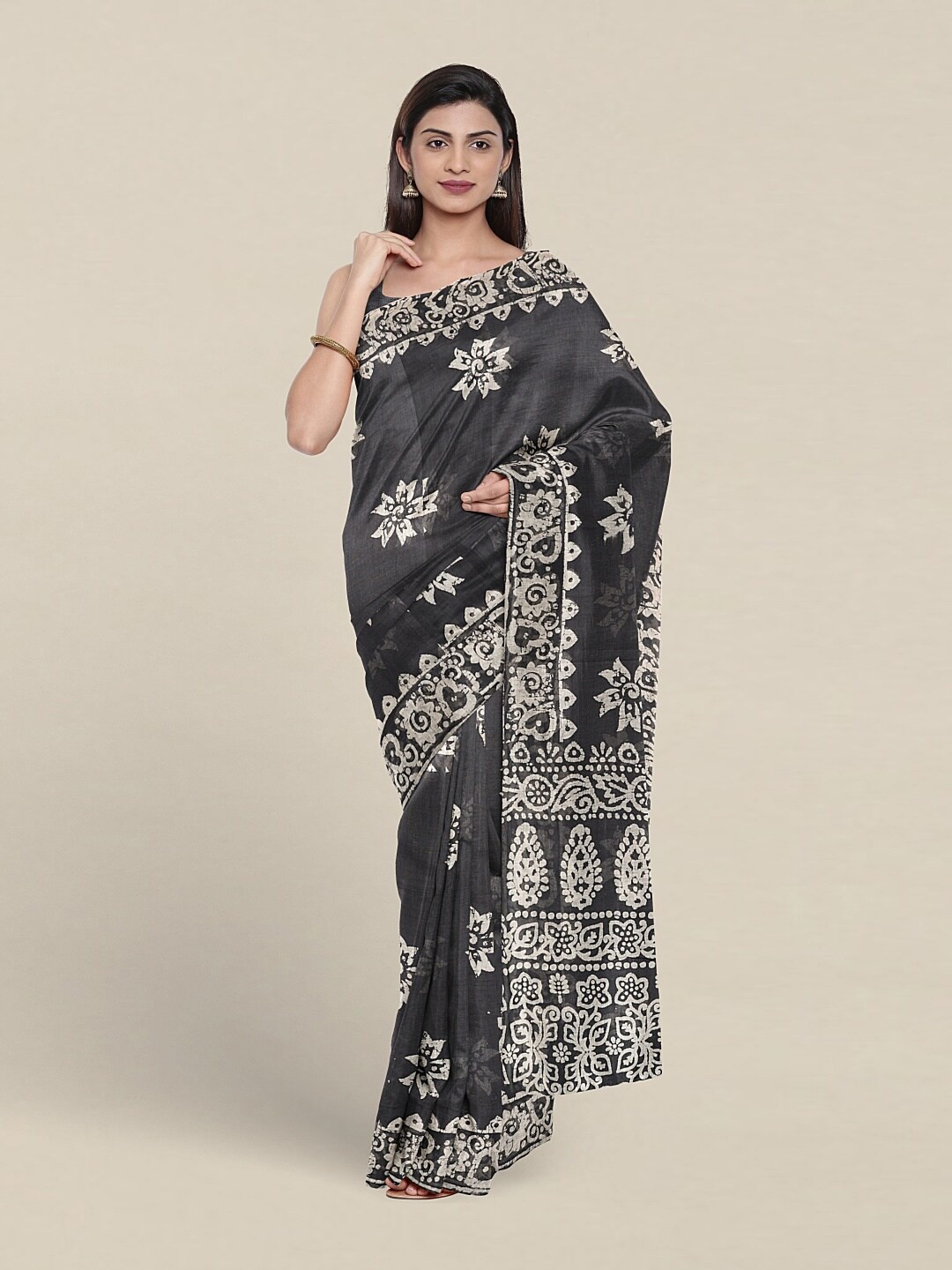 

Pothys Ethnic Motifs Printed Pure Cotton Saree, Grey