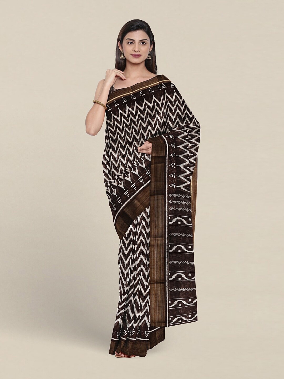 

Pothys Abstract Printed Zari Saree, Brown