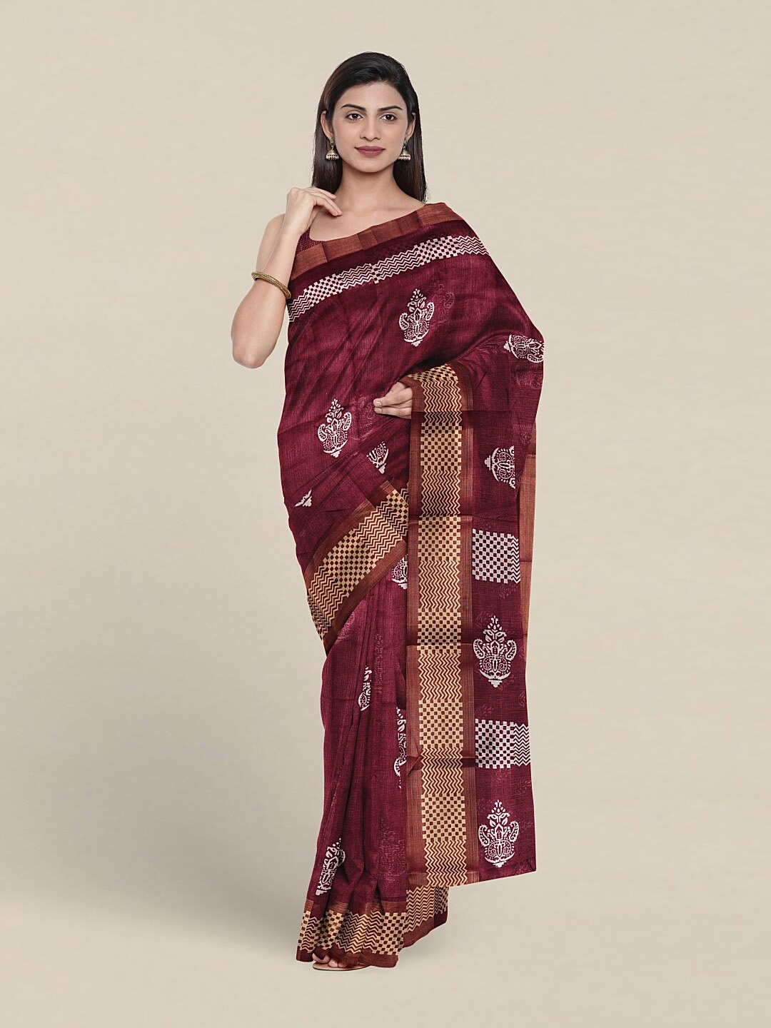 

Pothys Ethnic Motifs Printed Saree, Maroon