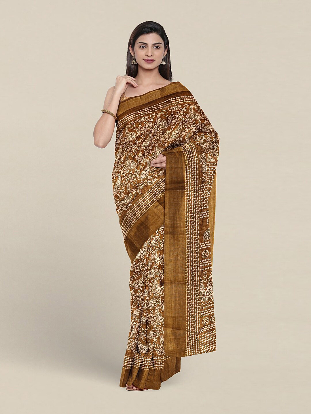 

Pothys Paisley Printed Zari Work Saree, Brown