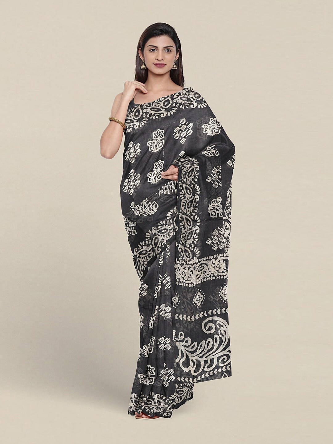 

Pothys Floral Printed Pure Cotton Saree, Grey