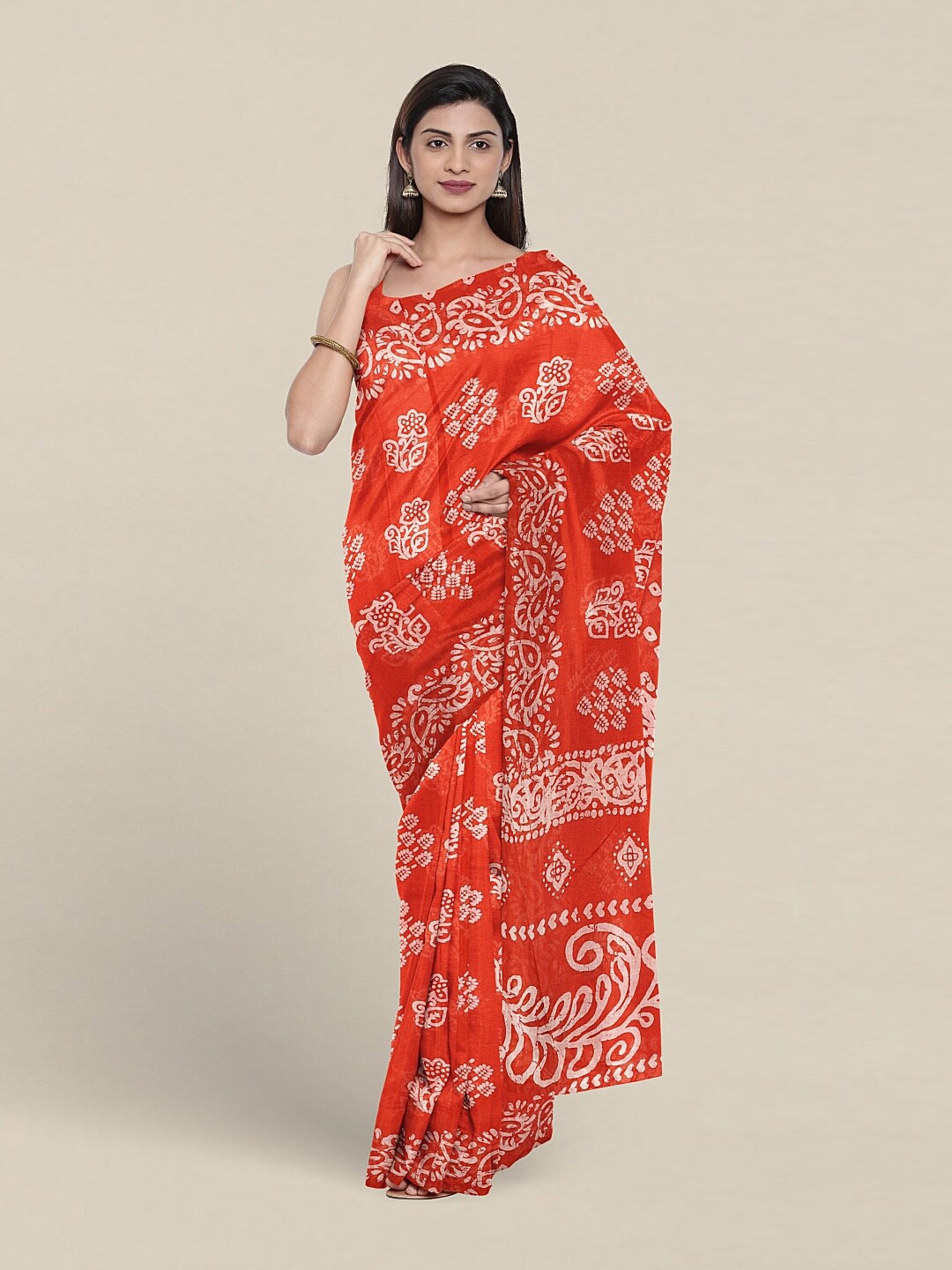 

Pothys Floral Printed Pure Cotton Saree, Orange