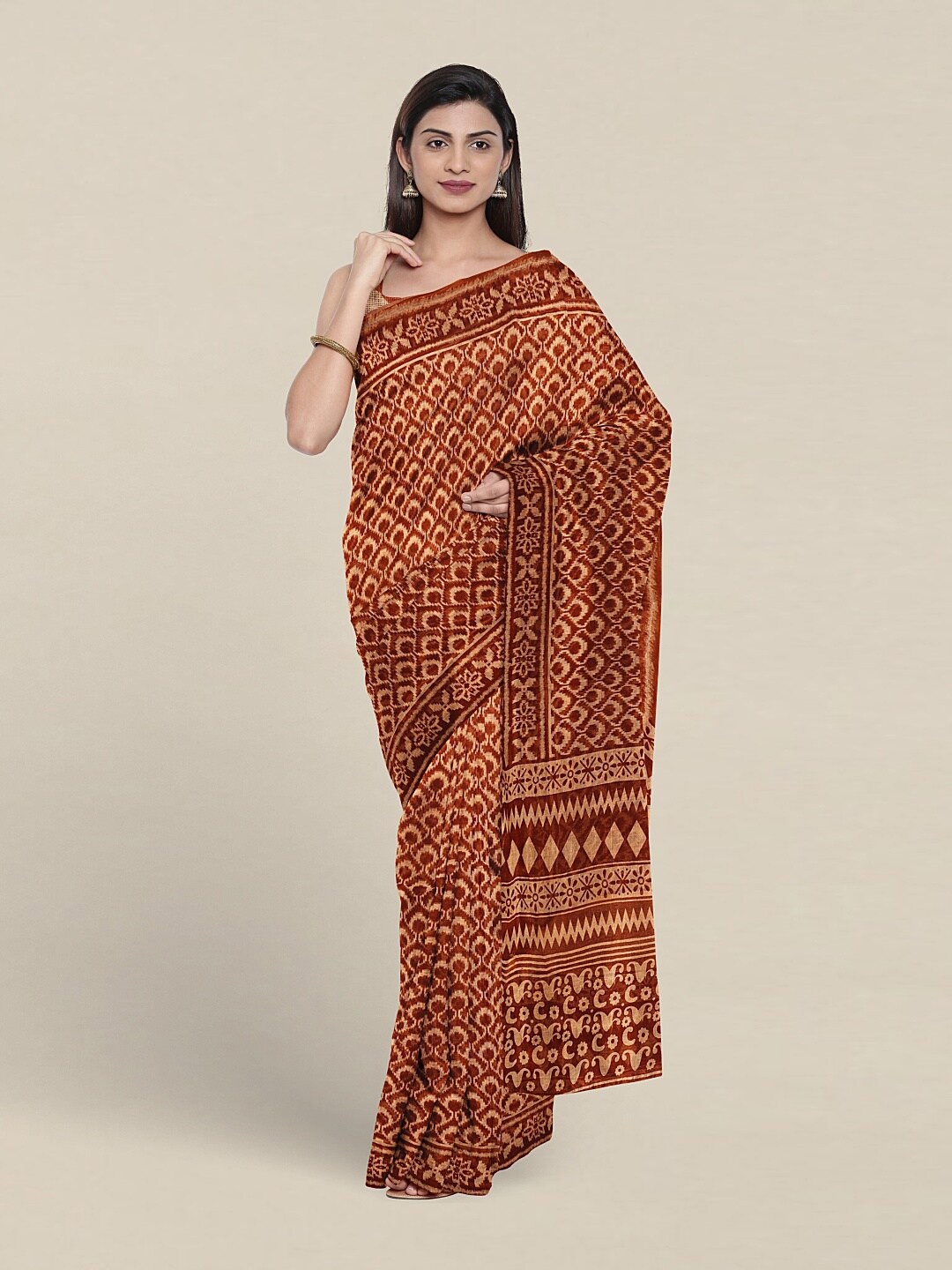 

Pothys Ethnic Motifs Printed Pure Cotton Saree With Blouse Piece, Rust