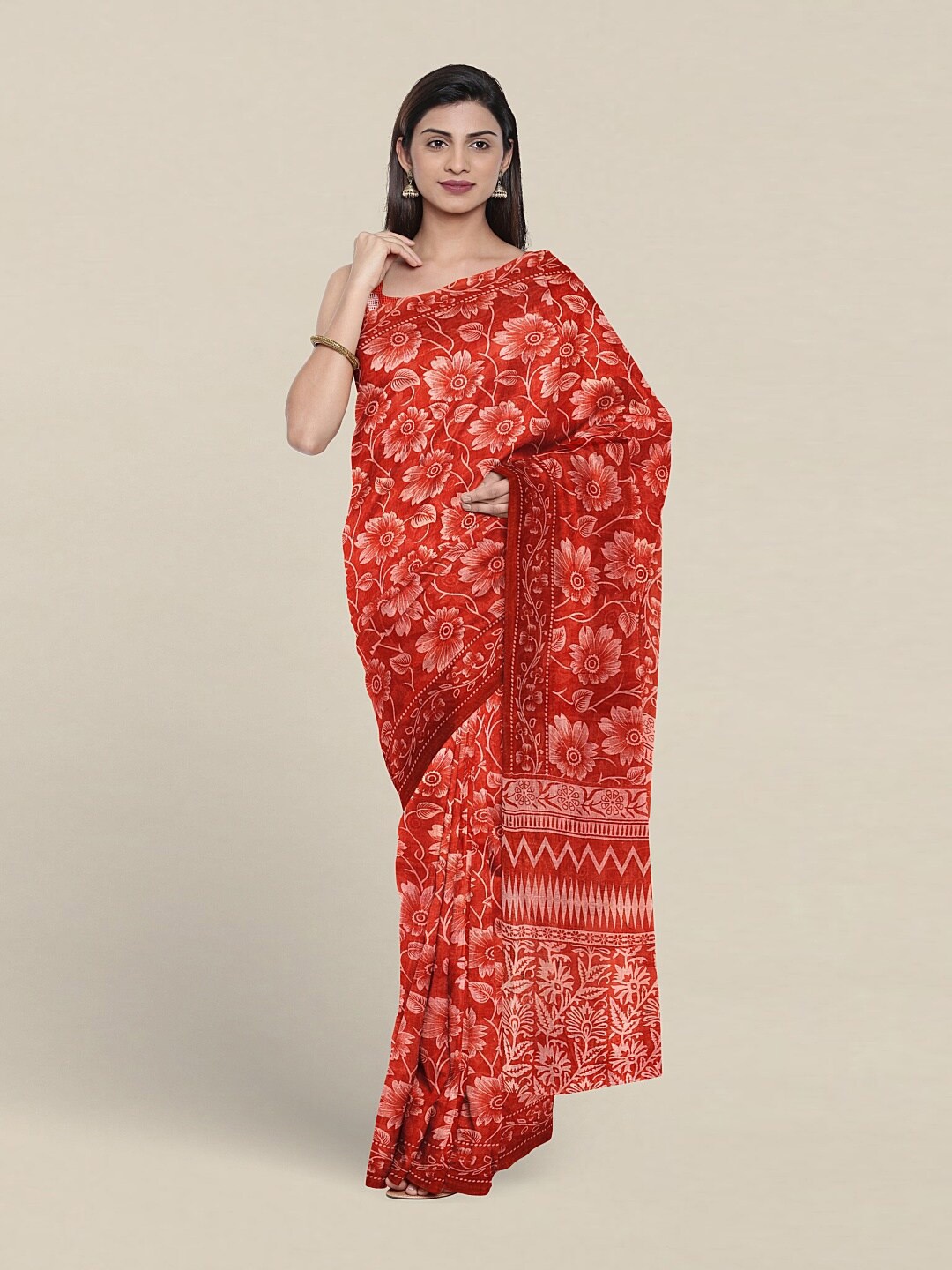 

Pothys Floral Pure Cotton Saree, Red
