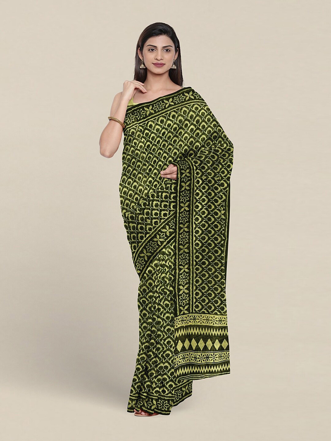 

Pothys Ethnic Motifs Printed Pure Cotton Saree, Green