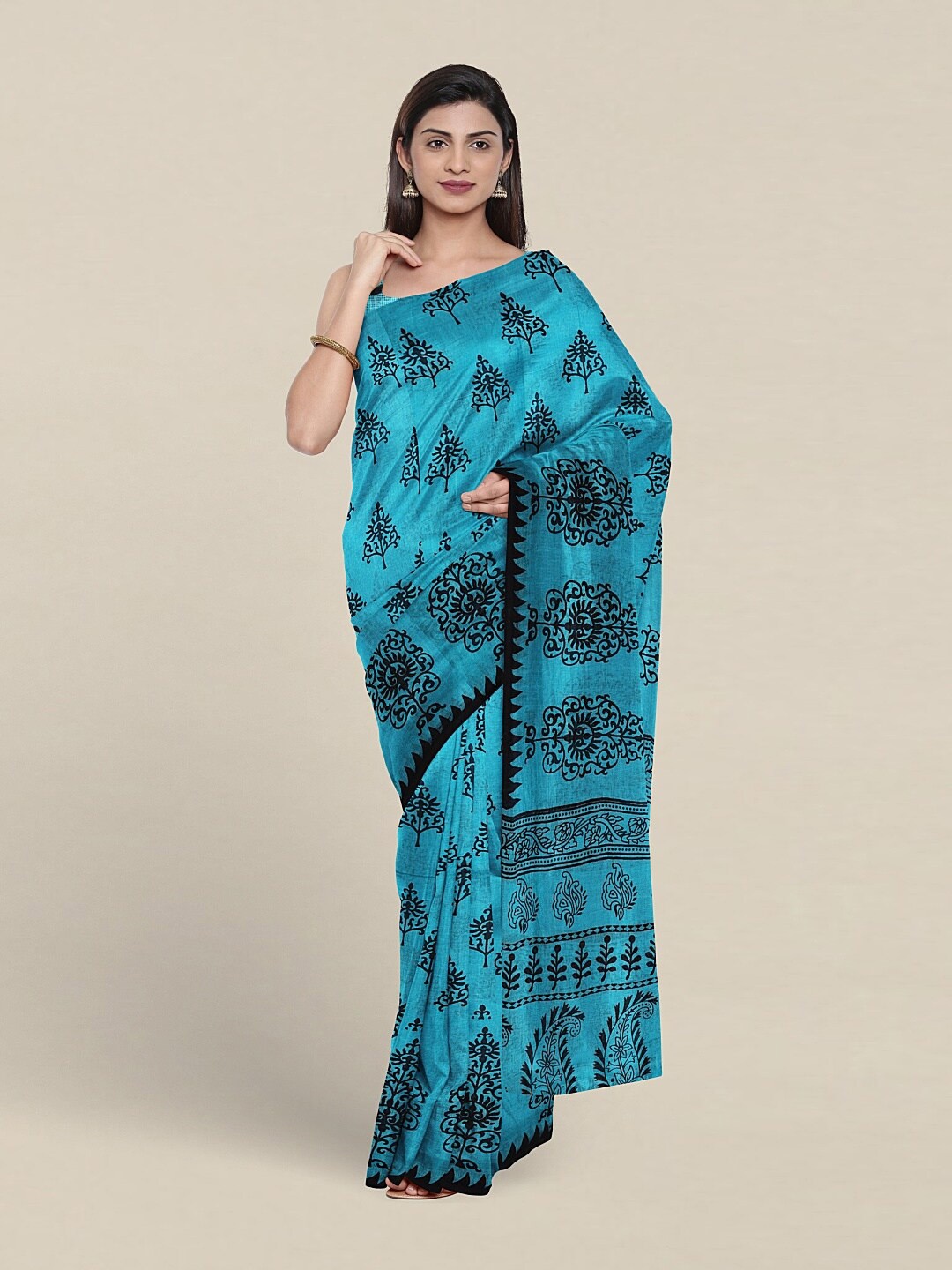 

Pothys Ethnic Motifs Printed Pure Cotton Saree, Blue